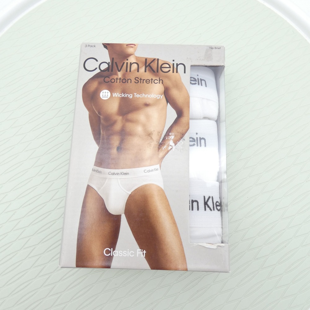 Calvin Klein Mens 3 Pack Cotton Stretch Hip Briefs White Classic Fit NB2613 S